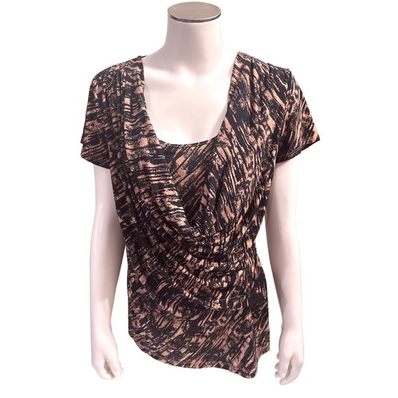Anne Klein Abstract Print Polyester Spandex Cowl Neck Cap Sleeve Blouse Size L - Picture 1 of 10